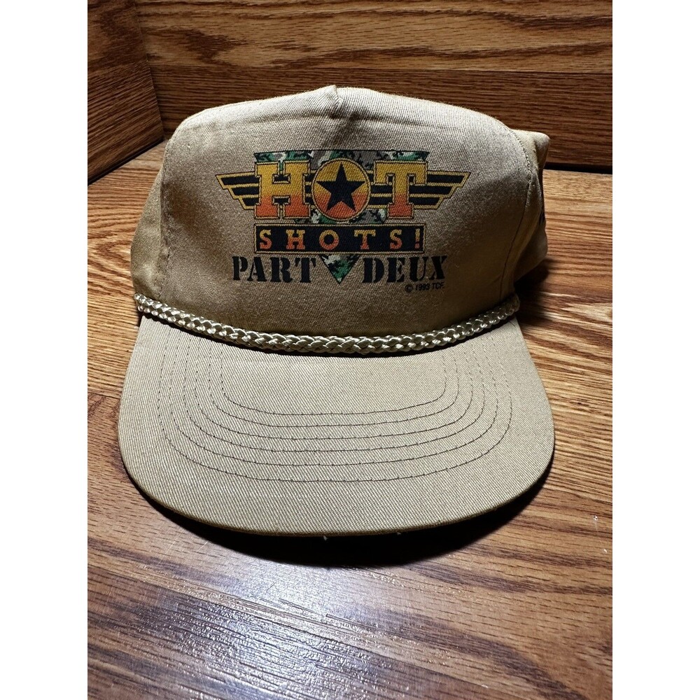 Vintage 1993 Hot Shots Part Deux Movie Promo Snapback Rope Hat Tan RARE
